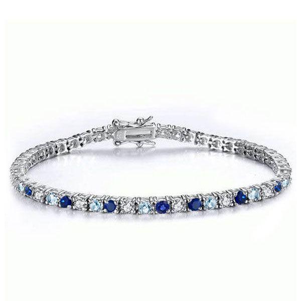 Blue Sapphire Tennis Bracelet for Women - Round Cut Sterling Silver