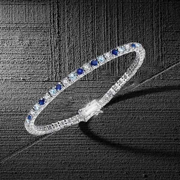Blue Sapphire Tennis Bracelet for Women - Round Cut Sterling Silver