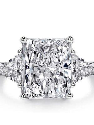 Three Stone Radiant Cut Engagement Ring in Sterling Silver with High-Carat Center Stone