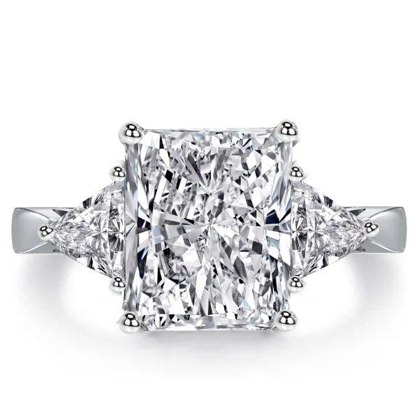Three Stone Radiant Cut Engagement Ring in Sterling Silver with High-Carat Center Stone