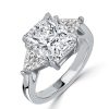 Three Stone Radiant Cut Engagement Ring in Sterling Silver with High-Carat Center Stone