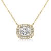 Cushion Cut White Sapphire Halo Pendant Necklace for Women - Sterling Silver