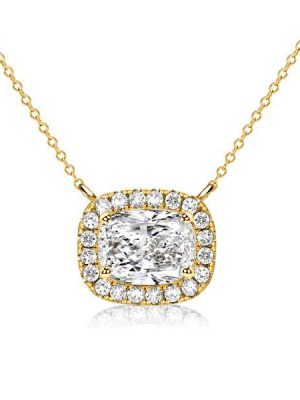 Cushion Cut White Sapphire Halo Pendant Necklace for Women - Sterling Silver