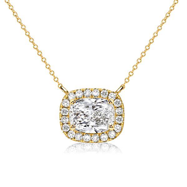 Cushion Cut White Sapphire Halo Pendant Necklace for Women - Sterling Silver