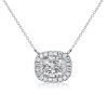 Cushion Cut White Sapphire Halo Pendant Necklace for Women - Sterling Silver