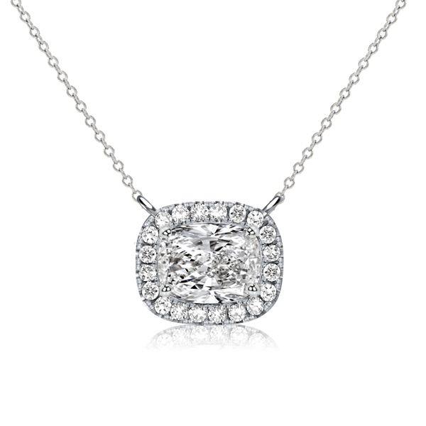 Cushion Cut White Sapphire Halo Pendant Necklace for Women - Sterling Silver