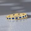 Princess Cut Blue and White Diamond Half Eternity Band in 18K Gold Plated Sterling Silver