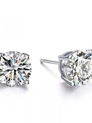 Classic 4 Prong Created White Sapphire Stud Earrings in Sterling Silver (4.00 CTW)