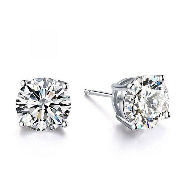 Classic 4 Prong Created White Sapphire Stud Earrings in Sterling Silver (4.00 CTW)