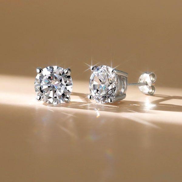 Classic 4 Prong Created White Sapphire Stud Earrings in Sterling Silver (4.00 CTW)