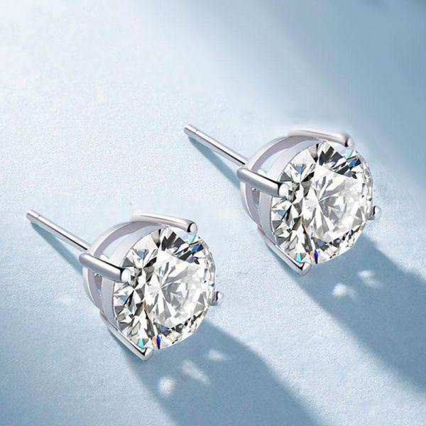 Classic 4 Prong Created White Sapphire Stud Earrings in Sterling Silver (4.00 CTW)