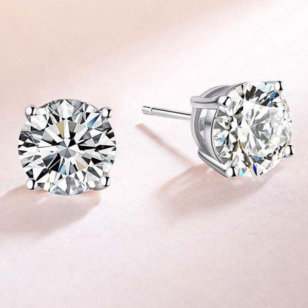 Classic 4 Prong Created White Sapphire Stud Earrings in Sterling Silver (4.00 CTW)