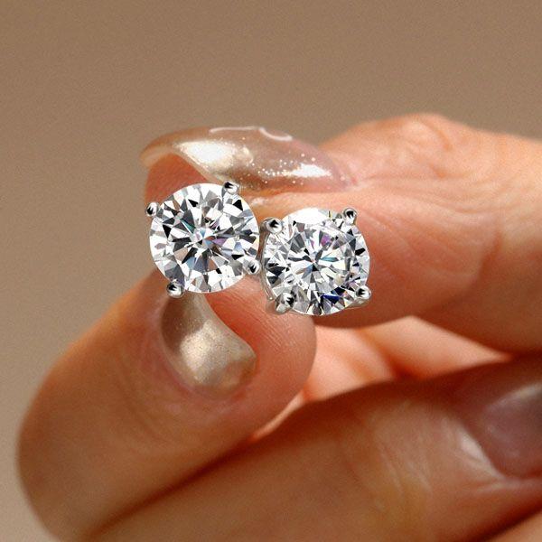 Classic 4 Prong Created White Sapphire Stud Earrings in Sterling Silver (4.00 CTW)