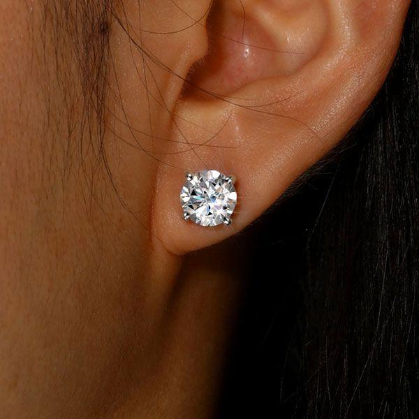 Classic 4 Prong Created White Sapphire Stud Earrings in Sterling Silver (4.00 CTW)