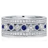 Vintage Milgrain Blue Sapphire Sterling Silver Eternity Wedding Band for Women