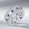 Vintage Milgrain Blue Sapphire Sterling Silver Eternity Wedding Band for Women