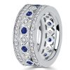 Vintage Milgrain Blue Sapphire Sterling Silver Eternity Wedding Band for Women
