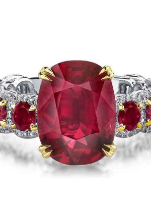 Two-Tone Oval Ruby Engagement Ring - Sterling Silver & Yellow Gold