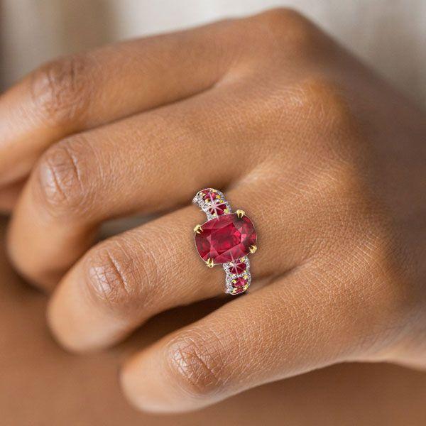 Two-Tone Oval Ruby Engagement Ring - Sterling Silver & Yellow Gold