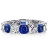 White & Blue Sapphire Cushion Cut Sterling Silver Eternity Band