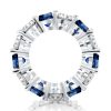White & Blue Sapphire Cushion Cut Sterling Silver Eternity Band