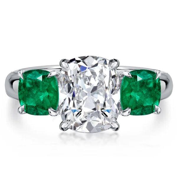 Cushion Cut Three Stone Emerald Ring in 925 Sterling Silver with 6.50 CTW Stones