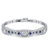 Art Deco Blue and White Sapphire Tennis Bracelet in 925 Sterling Silver