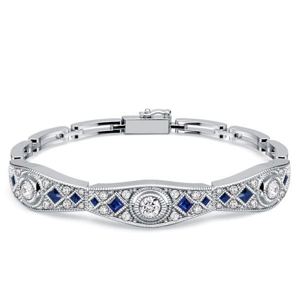 Art Deco Blue and White Sapphire Tennis Bracelet in 925 Sterling Silver