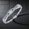Art Deco Blue and White Sapphire Tennis Bracelet in 925 Sterling Silver