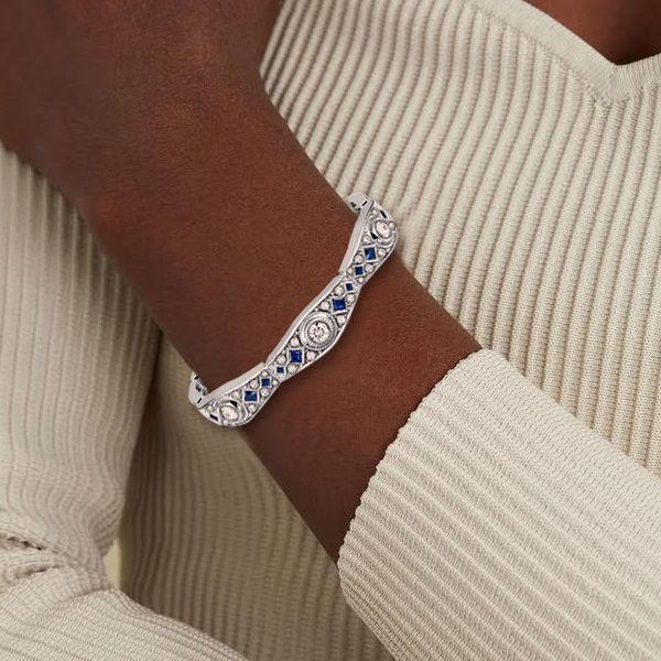 Art Deco Blue and White Sapphire Tennis Bracelet in 925 Sterling Silver