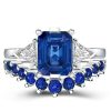 Emerald & Sapphire Three Stone Bridal Set - Sterling Silver
