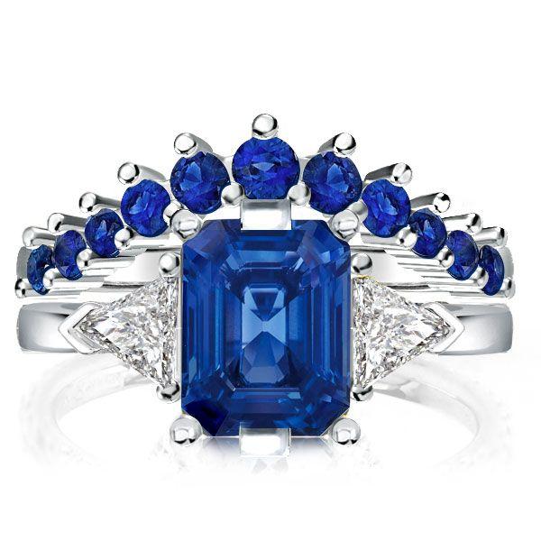 Emerald & Sapphire Three Stone Bridal Set - Sterling Silver