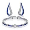 Sterling Silver White and Blue Sapphire Bracelet and Hoop Earrings Jewelry Set