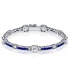Sterling Silver White and Blue Sapphire Bracelet and Hoop Earrings Jewelry Set