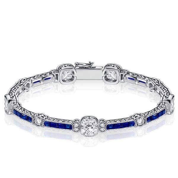 Sterling Silver White and Blue Sapphire Bracelet and Hoop Earrings Jewelry Set