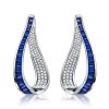 Sterling Silver White and Blue Sapphire Bracelet and Hoop Earrings Jewelry Set