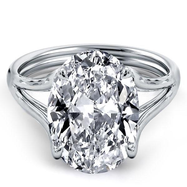 Oval White Sapphire Engagement Ring - Split Shank Sterling Silver