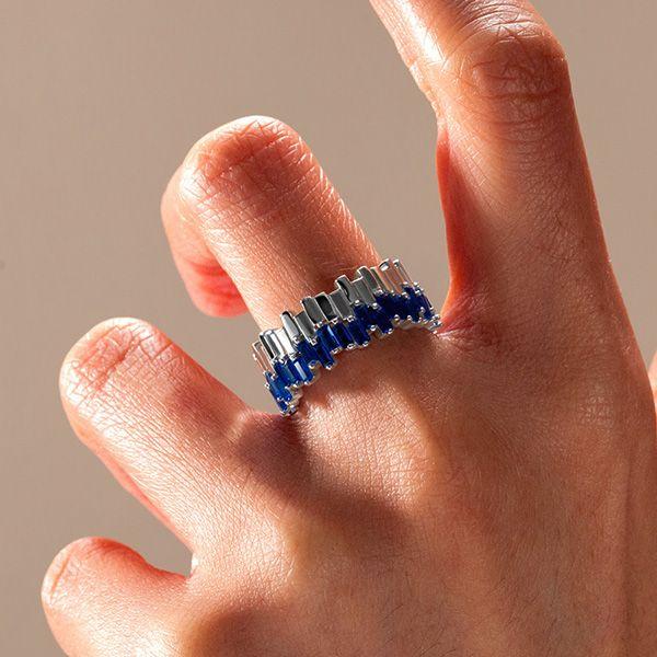Unique Baguette Wedding Band for Women in 925 Sterling Silver