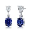 Blue Sapphire Oval Drop Earrings for Women in Sterling Silver