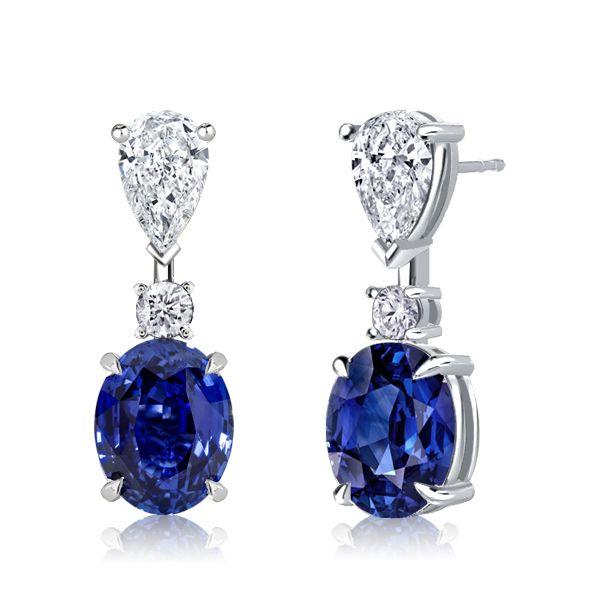 Blue Sapphire Oval Drop Earrings for Women in Sterling Silver