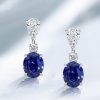 Blue Sapphire Oval Drop Earrings for Women in Sterling Silver