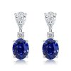 Blue Sapphire Oval Drop Earrings for Women in Sterling Silver
