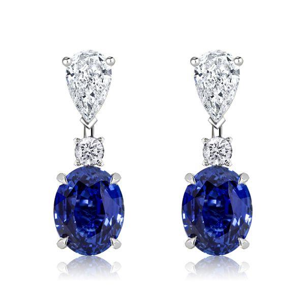 Blue Sapphire Oval Drop Earrings for Women in Sterling Silver
