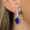 Blue Sapphire Oval Drop Earrings for Women in Sterling Silver