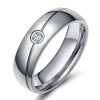 White Sapphire Titanium Wedding Band for Men - Silver Finish, 6mm
