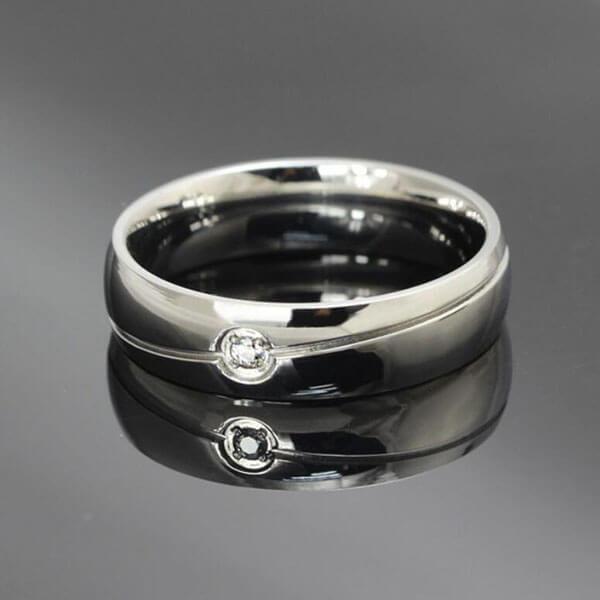White Sapphire Titanium Wedding Band for Men - Silver Finish, 6mm