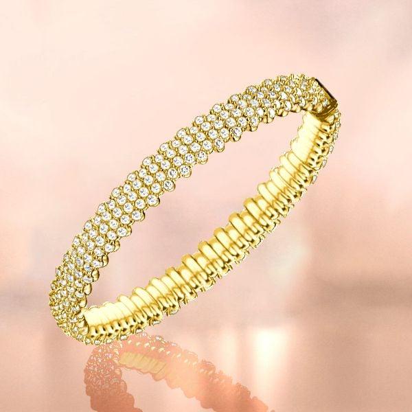 18K Gold Plated Sterling Silver Pave Setting Eternity Bangle Bracelet with High-Quality Stones