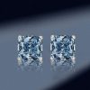 Blue Topaz Cushion Cut Stud Earrings in Sterling Silver with Rhodium Plating