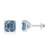 Blue Topaz Cushion Cut Stud Earrings in Sterling Silver with Rhodium Plating