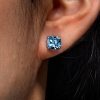 Blue Topaz Cushion Cut Stud Earrings in Sterling Silver with Rhodium Plating